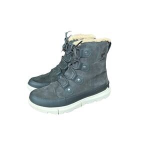 Sorel Winter Boots Womens Size 7.5 Explorer Joan Gray Suede Faux Fur Waterproof